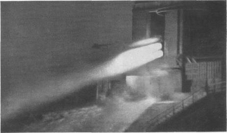 Испытание на стенде двигателя РД-107 с управляющими полетом рулевыми камерами (1956 г.)