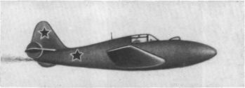 Первый советский ракетный самолет БИ-1 конструкции А. Я. Березняка и А. М. Исаева с двигателем РНИИ в полете (1942 г.)